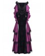 Devil Fashion Black and Purple Gothic Velvet Layered Ruffle Trim Fishtail Maxi Skirt