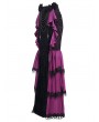 Devil Fashion Black and Purple Gothic Velvet Layered Ruffle Trim Fishtail Maxi Skirt