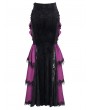 Devil Fashion Black and Purple Gothic Velvet Layered Ruffle Trim Fishtail Maxi Skirt