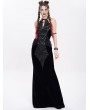Devil Fashion Black Gothic Punk Cross Chain Halter Velvet Maxi Fishtail Dress