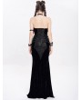 Devil Fashion Black Gothic Punk Cross Chain Halter Velvet Maxi Fishtail Dress