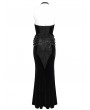 Devil Fashion Black Gothic Punk Cross Chain Halter Velvet Maxi Fishtail Dress