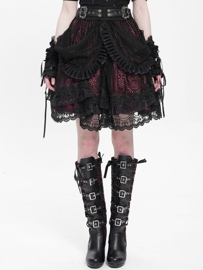 Devil Fashion Black and Red Gothic Ruffle Tiered Short Skirt