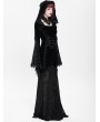 Devil Fashion Black Gothic Vampire Embroidered Velvet Hooded Fishtail Maxi Dress