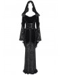 Devil Fashion Black Gothic Vampire Embroidered Velvet Hooded Fishtail Maxi Dress