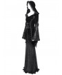 Devil Fashion Black Gothic Vampire Embroidered Velvet Hooded Fishtail Maxi Dress