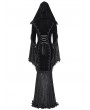 Devil Fashion Black Gothic Vampire Embroidered Velvet Hooded Fishtail Maxi Dress