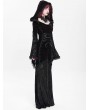 Devil Fashion Black and Red Gothic Vampire Embroidered Velvet Hooded Fishtail Maxi Dress