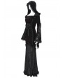 Devil Fashion Black and Red Gothic Vampire Embroidered Velvet Hooded Fishtail Maxi Dress