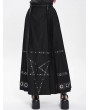 Devil Fashion Black Gothic Punk Eyelet Pentagram Studded Maxi Pleated Skirt