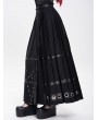 Devil Fashion Black Gothic Punk Eyelet Pentagram Studded Maxi Pleated Skirt