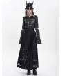 Devil Fashion Black Gothic Punk Eyelet Pentagram Studded Maxi Pleated Skirt