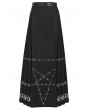 Devil Fashion Black Gothic Punk Eyelet Pentagram Studded Maxi Pleated Skirt