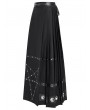 Devil Fashion Black Gothic Punk Eyelet Pentagram Studded Maxi Pleated Skirt