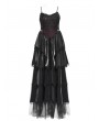 Devil Fashion Black and Red Gothic Embroidery Lace Layered Long Slip Party Dress