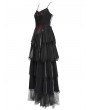 Devil Fashion Black and Red Gothic Embroidery Lace Layered Long Slip Party Dress