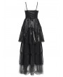 Devil Fashion Black and Red Gothic Embroidery Lace Layered Long Slip Party Dress