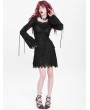 Devil Fashion Black Gothic Floral Lace Long Bell Sleeve Short Dress