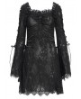 Devil Fashion Black Gothic Floral Lace Long Bell Sleeve Short Dress