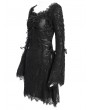 Devil Fashion Black Gothic Floral Lace Long Bell Sleeve Short Dress
