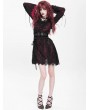 Devil Fashion Red Gothic Floral Lace Long Bell Sleeve Short Dress