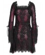 Devil Fashion Red Gothic Floral Lace Long Bell Sleeve Short Dress