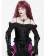 Devil Fashion Black Sexy Gothic Off-the-Shoulder Embroidered Ruched Top for Women
