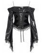 Devil Fashion Black Sexy Gothic Off-the-Shoulder Embroidered Ruched Top for Women