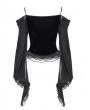 Devil Fashion Black Sexy Gothic Off-the-Shoulder Embroidered Ruched Top for Women