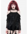 Devil Fashion Black Gothic Off-the-Shoulder Asymmetric Lace Tassel Top for Women