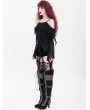 Devil Fashion Black Gothic Off-the-Shoulder Asymmetric Lace Tassel Top for Women