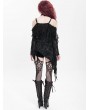 Devil Fashion Black Gothic Off-the-Shoulder Asymmetric Lace Tassel Top for Women