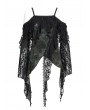Devil Fashion Black Gothic Off-the-Shoulder Asymmetric Lace Tassel Top for Women
