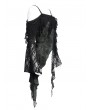Devil Fashion Black Gothic Off-the-Shoulder Asymmetric Lace Tassel Top for Women