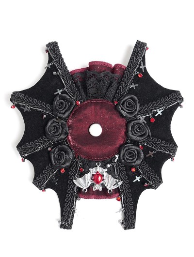 Devil Fashion Black and Red Gothic Embroidery Rose Applique Headwear