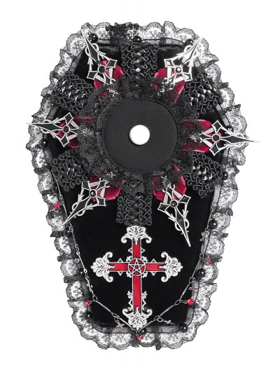 Devil Fashion Black Gothic Cross Lace Frilly Coffin Headwear