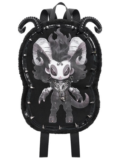 Devil Fashion Black Gothic Punk Chain Embellished Plush Backpack