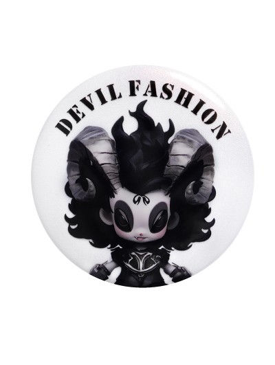 Devil Fashion White Gothic Printed Round Pin Badge