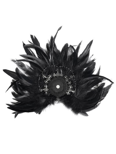Devil Fashion Black Gothic Cross Beaded Feather Headwear