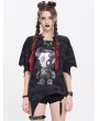 Devil Fashion Black Gothic Printed Irregular Loose T-shirt for Women
