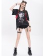 Devil Fashion Black Gothic Printed Irregular Loose T-shirt for Women