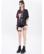 Devil Fashion Black Gothic Printed Irregular Loose T-shirt for Women