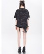 Devil Fashion Black Gothic Printed Irregular Loose T-shirt for Women