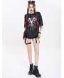 Devil Fashion Black Gothic Print Asymmetric Distressed Loose T-shirt for Women