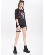 Devil Fashion Black Gothic Print Asymmetric Distressed Loose T-shirt for Women