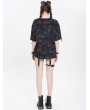 Devil Fashion Black Gothic Print Asymmetric Distressed Loose T-shirt for Women