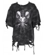 Devil Fashion Black Gothic Print Asymmetric Distressed Loose T-shirt for Women