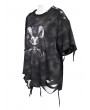 Devil Fashion Black Gothic Print Asymmetric Distressed Loose T-shirt for Women