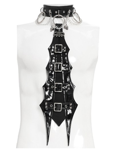Devil Fashion Black Gothic Punk Faux Leather Studded Choker Tie for Men