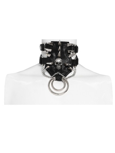Devil Fashion Black Gothic Skull Spiked Rivet Choker for Men